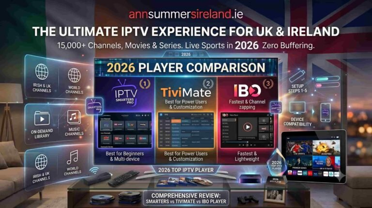 IPTV Smarters Pro vs TiviMate vs IBO Player: Which Is Best in 2026? create a featured image for this blog title the website is annsummersireland.ie